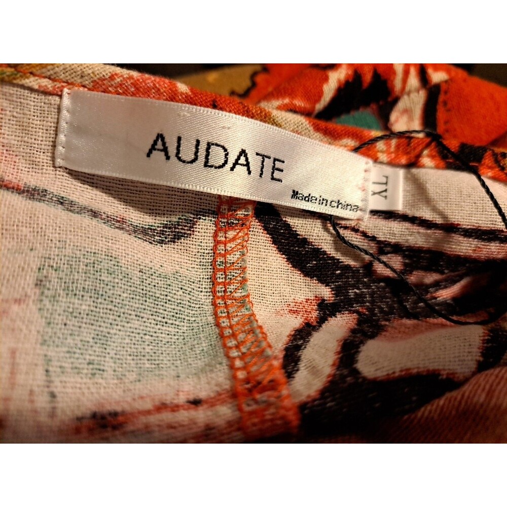 AUDATE Muumuu Maxi Dress Womens XL Kaftan Linen Cotton Artsy Abstract Geo Print - Picture 5 of 10